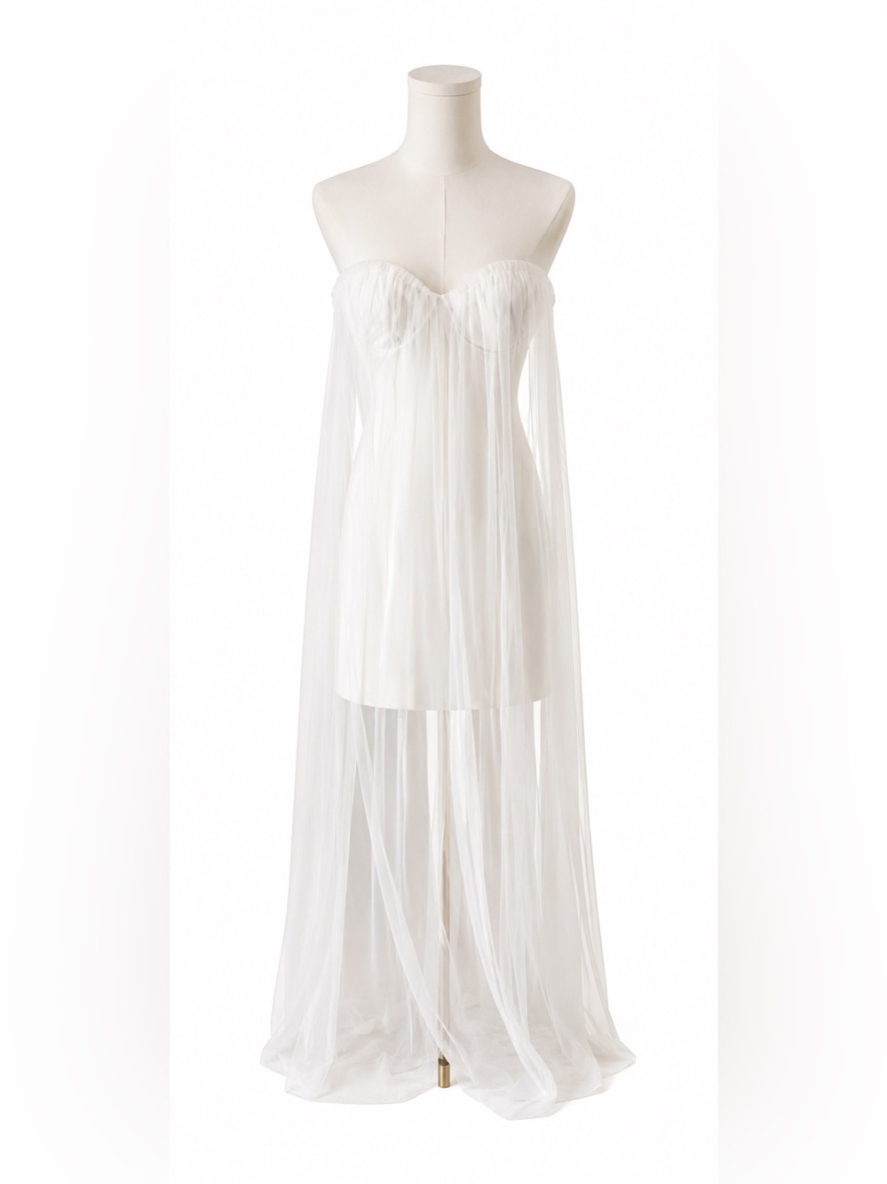 Meshki Bettany Chiffon Strapless Tulle Overlay Wedding Maxi Dress - White (sz S)